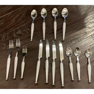 Cambridge 14 Piece Carnival Mixed Flatware Stainless Plastic Handle Pearl White
